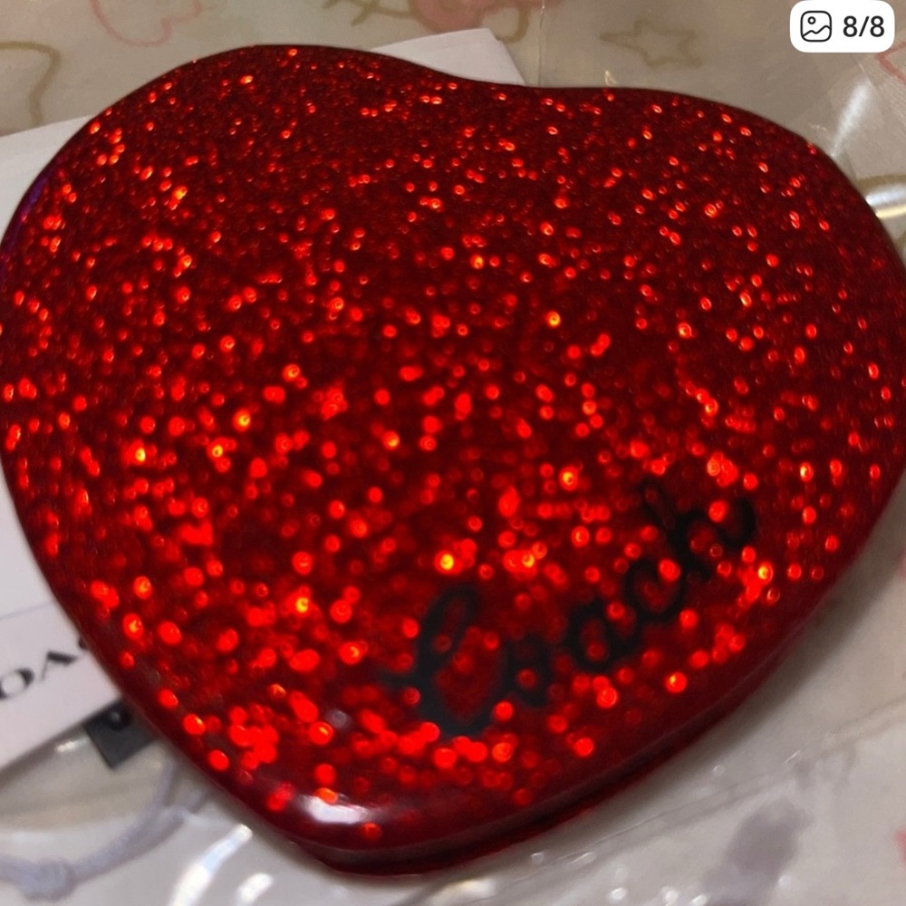 NWT Coach Red Glitter Heart Compact Mirror